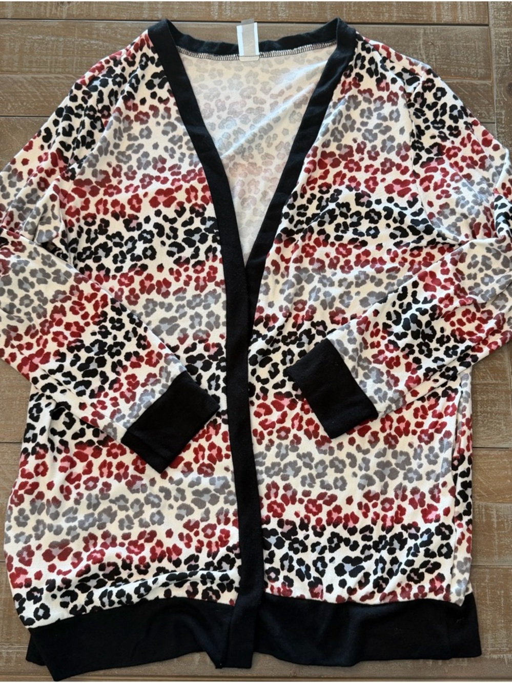 Womens Black Trim Leopard Print Cardigan - Red, Gray, Black
